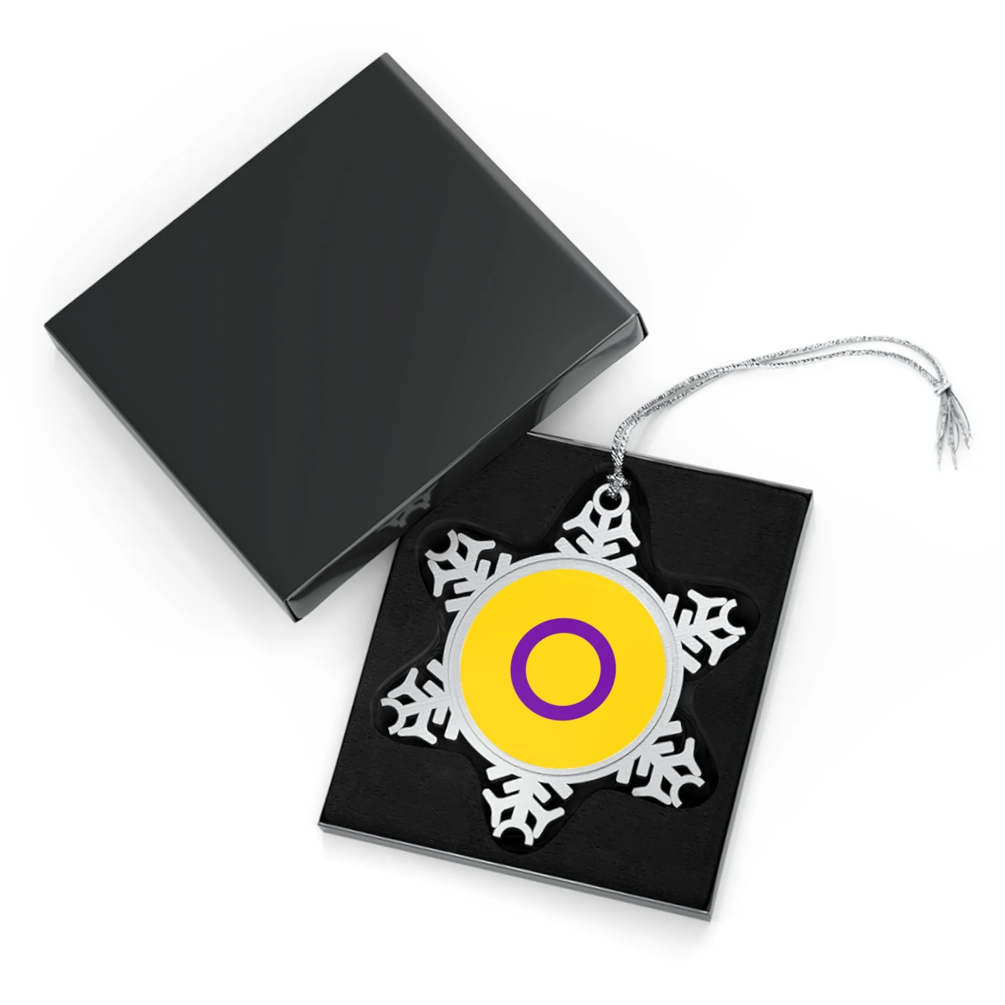 Intersex Pride Pewter Snowflake Ornament - Unique Holiday Decor with Vibrant Design