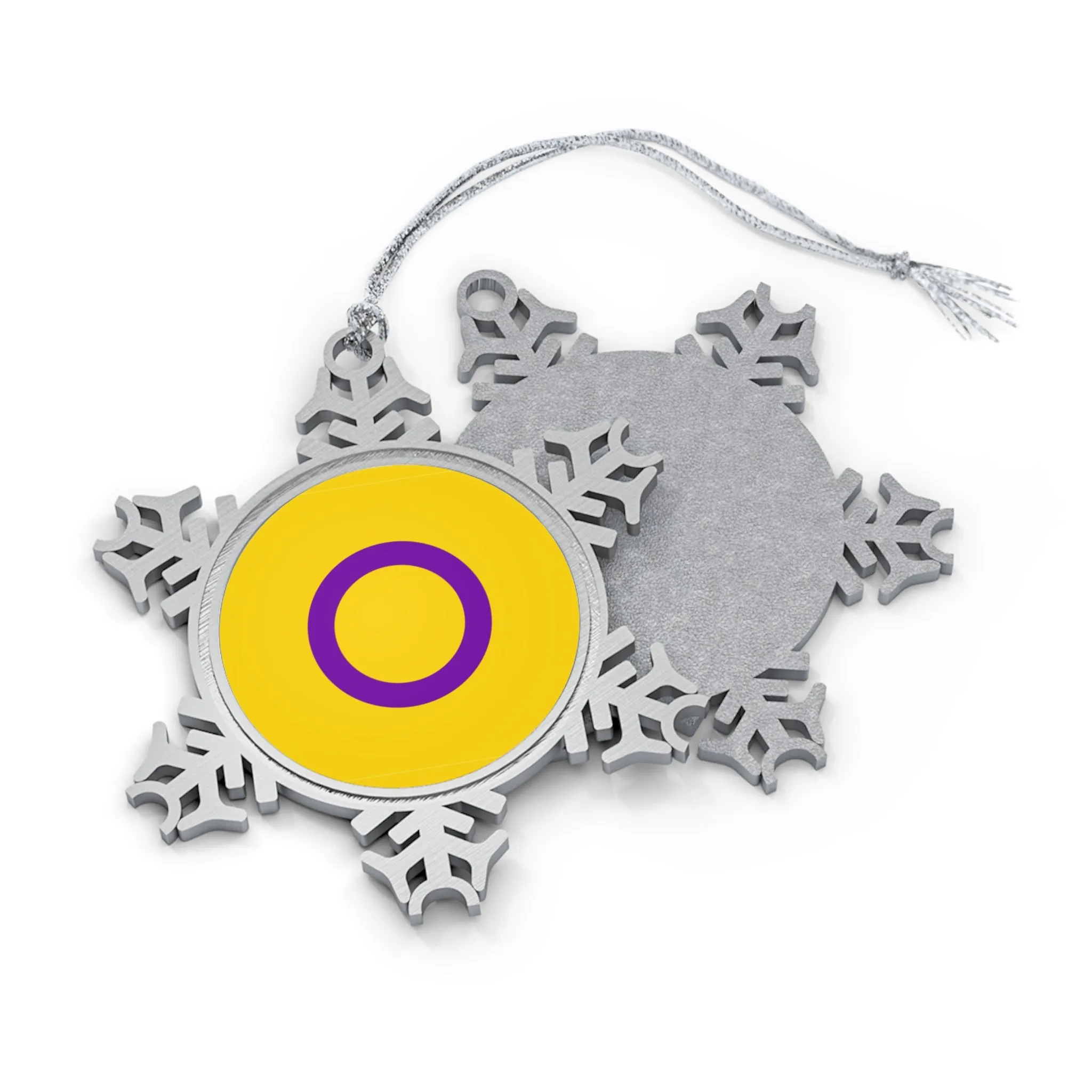 Intersex Pride Pewter Snowflake Ornament - Unique Holiday Decor with Vibrant Design