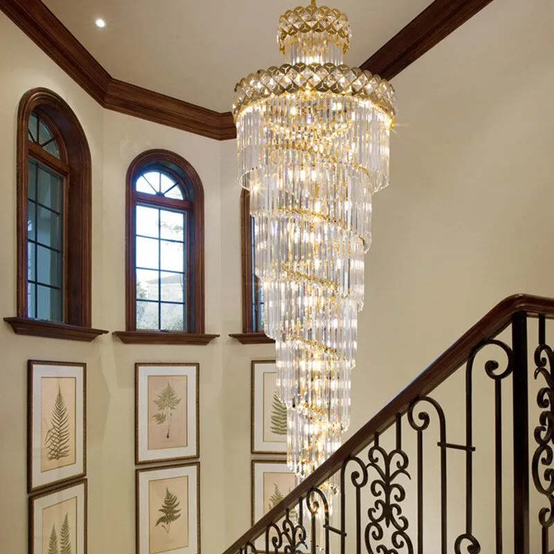 Large Modern Crystal Chandelier For Staircase Long Villa Chain Lighting Fixture