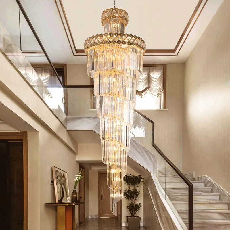 Large Modern Crystal Chandelier For Staircase Long Villa Chain Lighting Fixture