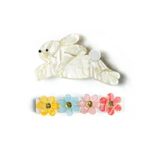 Lilies & Roses Hop Bunny Alligator Clip Set - Pearlized Gold