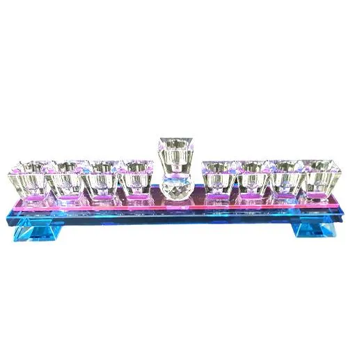 Lily Art - 1072-Colorful crystal menorah blue-purple base