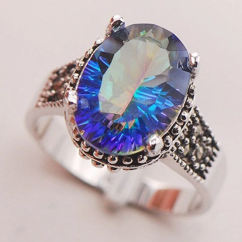 Lovely Rainbow CZ Sapphire Ring - 925 Sterling Silver