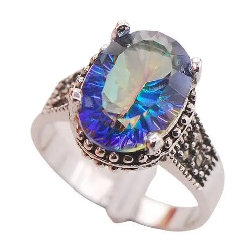 Lovely Rainbow CZ Sapphire Ring - 925 Sterling Silver