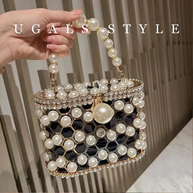 Luxury Designer Hollow Out Gold Metal Cage Crystal Shiny Rhinestone Diamond Evening Bag Wedding Party Clutch Purse Messenger Bag