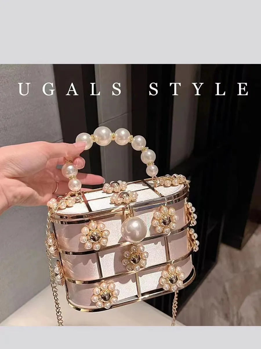 Luxury Designer Hollow Out Gold Metal Cage Crystal Shiny Rhinestone Diamond Evening Bag Wedding Party Clutch Purse Messenger Bag