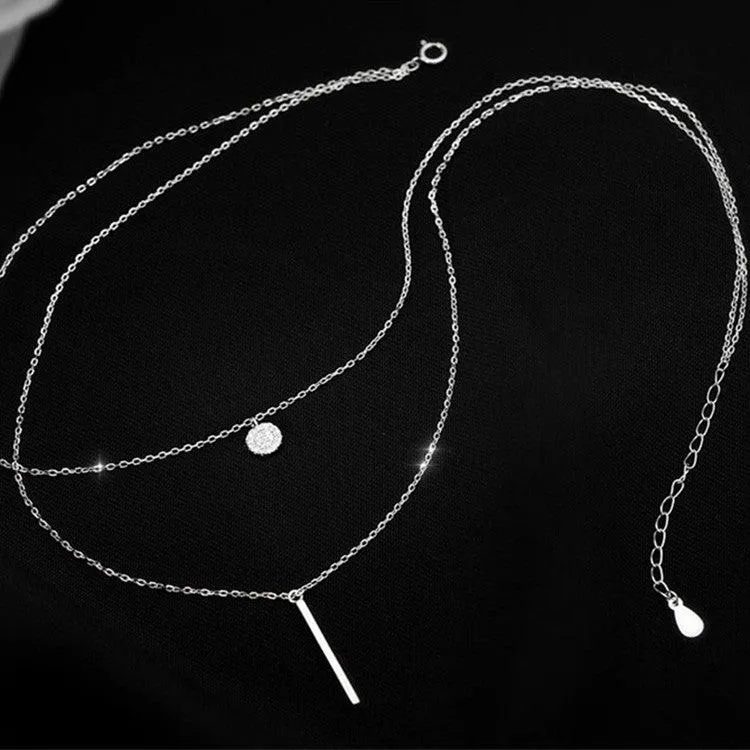 MAC133  Square Shiny Diamond Round Double Necklace