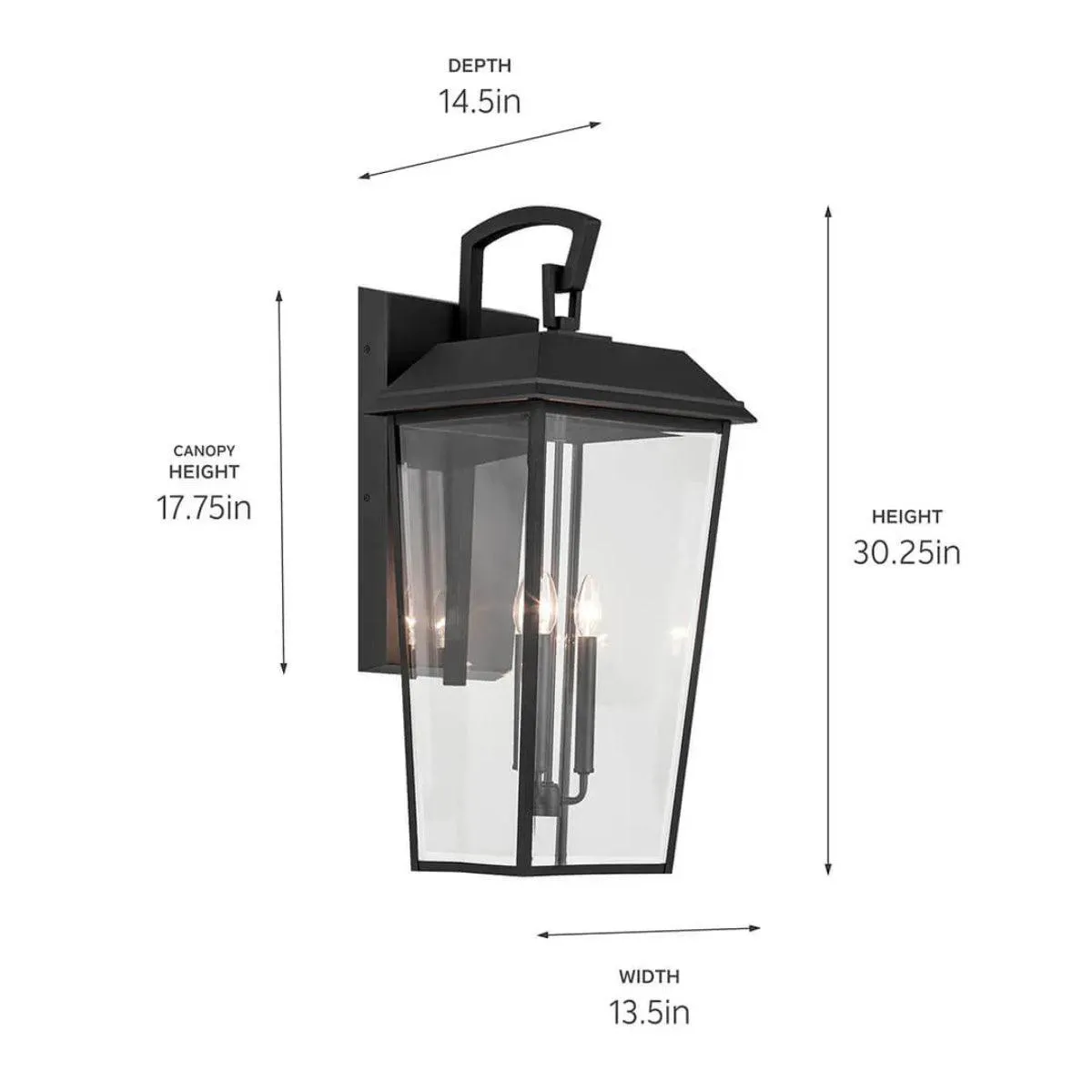 Mathus 30 In 3-Lights Outdoor Wall Light With Clear Beveled Glass, Black Finish