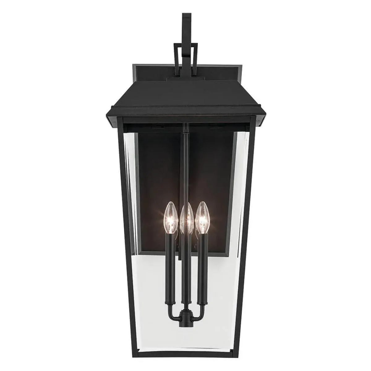 Mathus 30 In 3-Lights Outdoor Wall Light With Clear Beveled Glass, Black Finish