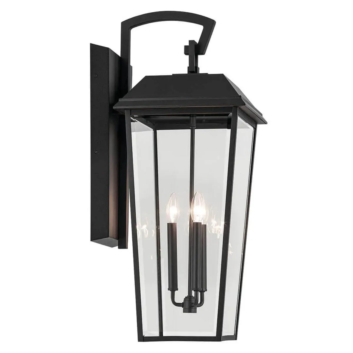 Mathus 30 In 3-Lights Outdoor Wall Light With Clear Beveled Glass, Black Finish