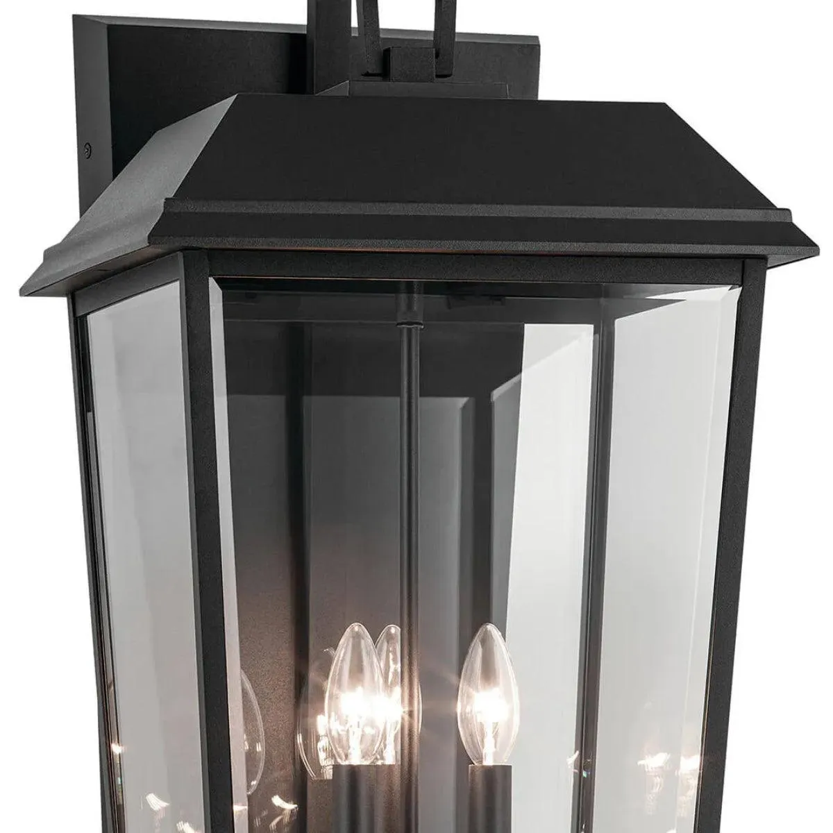 Mathus 30 In 3-Lights Outdoor Wall Light With Clear Beveled Glass, Black Finish