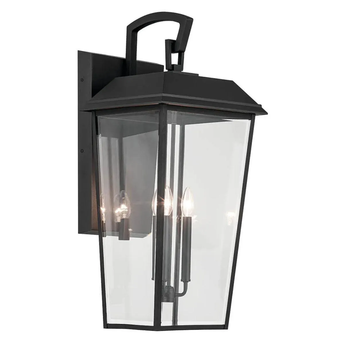 Mathus 30 In 3-Lights Outdoor Wall Light With Clear Beveled Glass, Black Finish