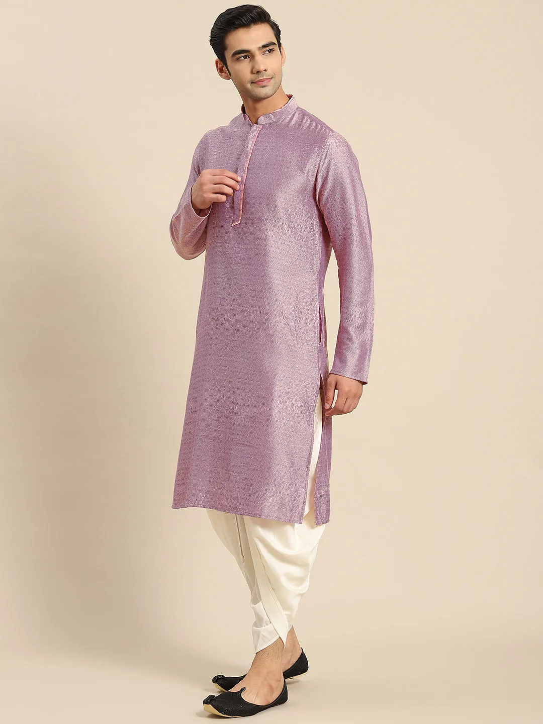 Men Purple Kurta Dhoti Pant Set