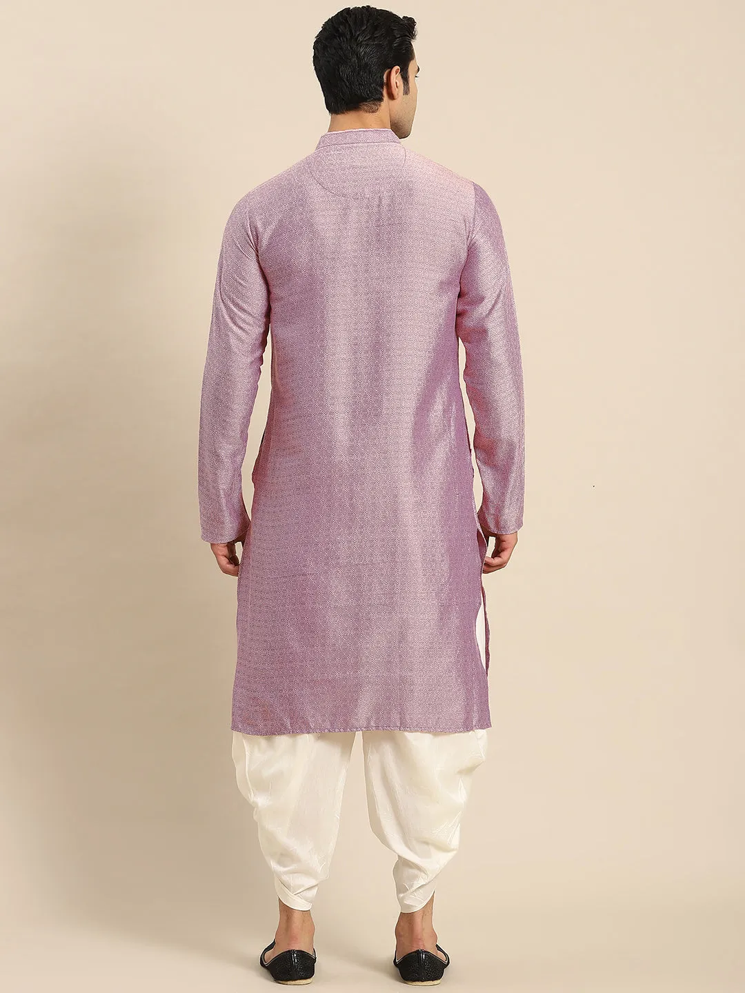 Men Purple Kurta Dhoti Pant Set