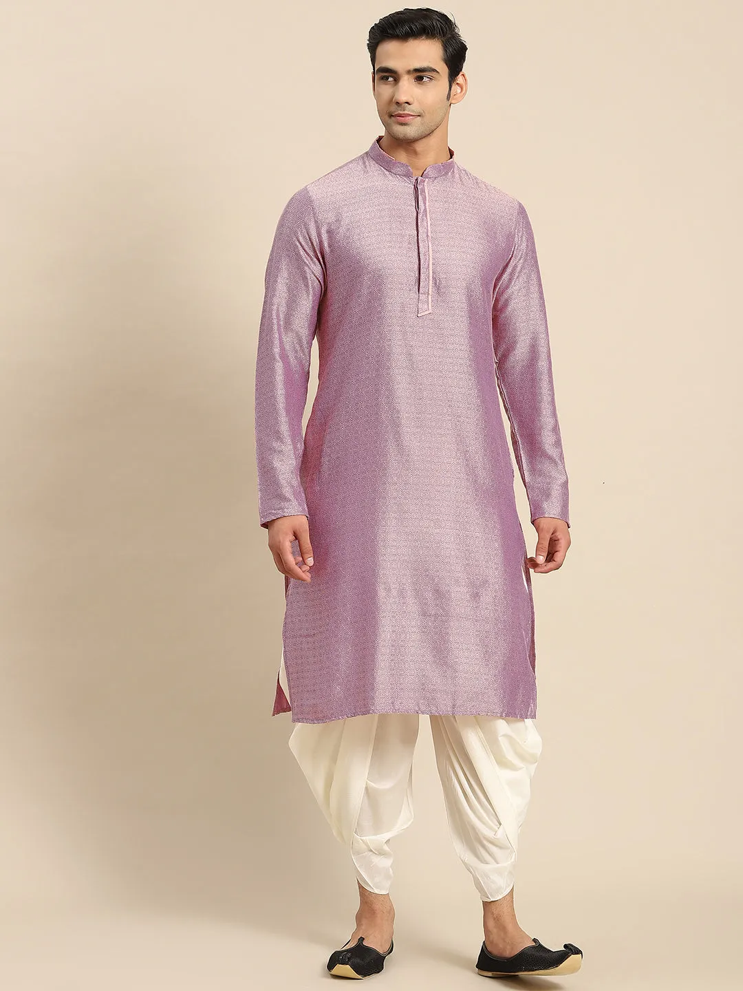 Men Purple Kurta Dhoti Pant Set