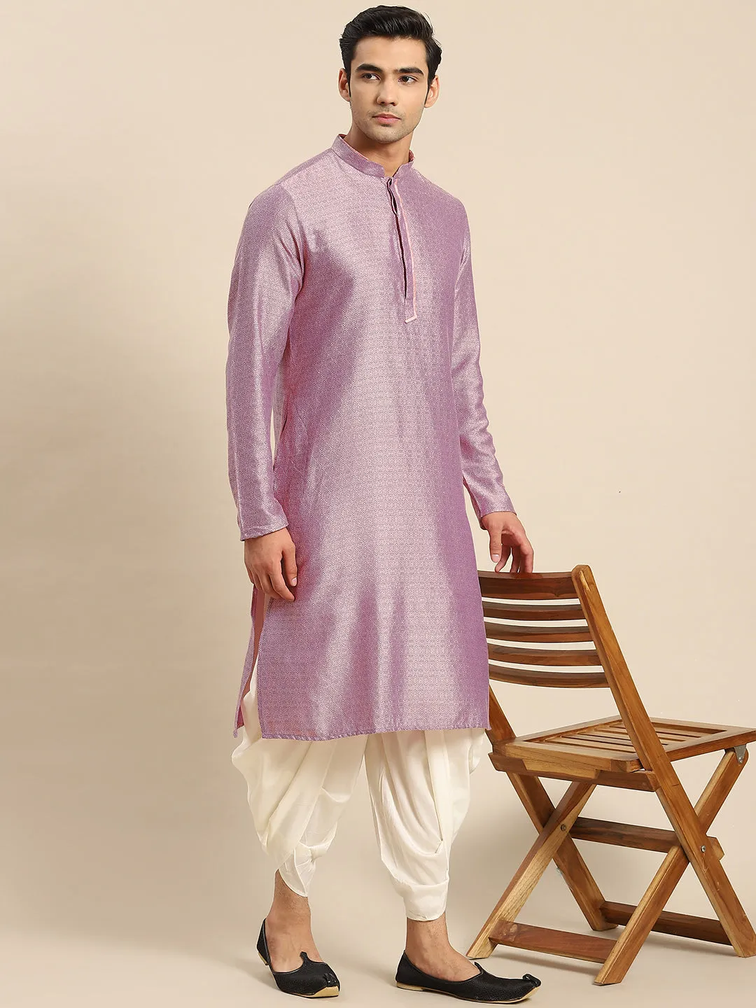 Men Purple Kurta Dhoti Pant Set