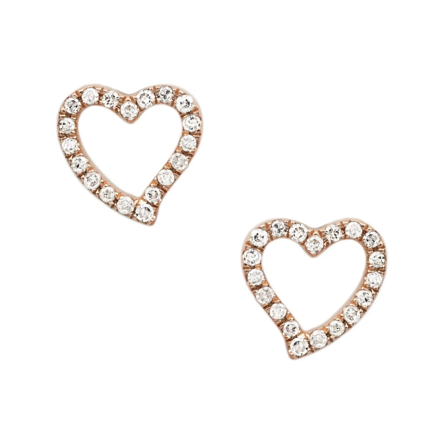 Men's Empty Heart Diamond Stud Earrings 0.12ct 14K Rose Gold