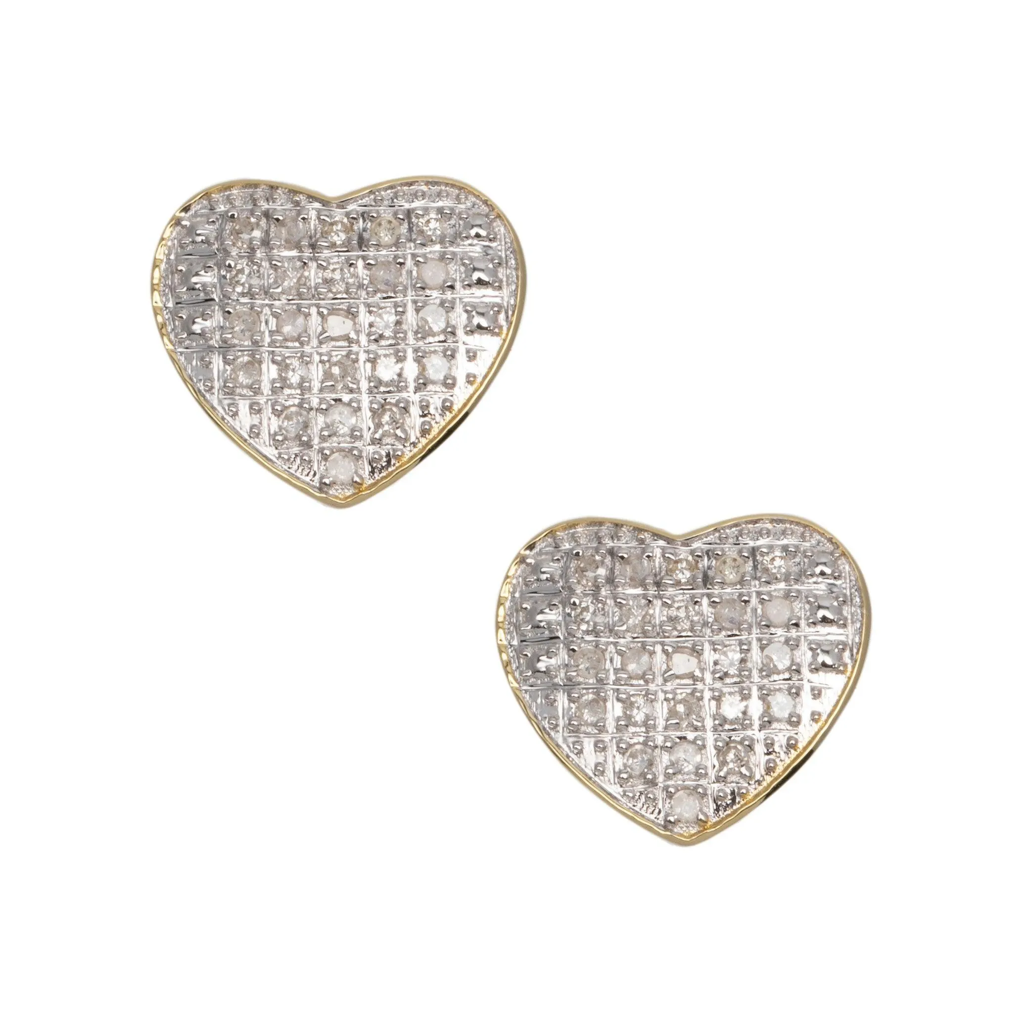 Men's Framed Micro-Pavé Heart Diamond Stud Earrings 0.28ct 10K Yellow Gold