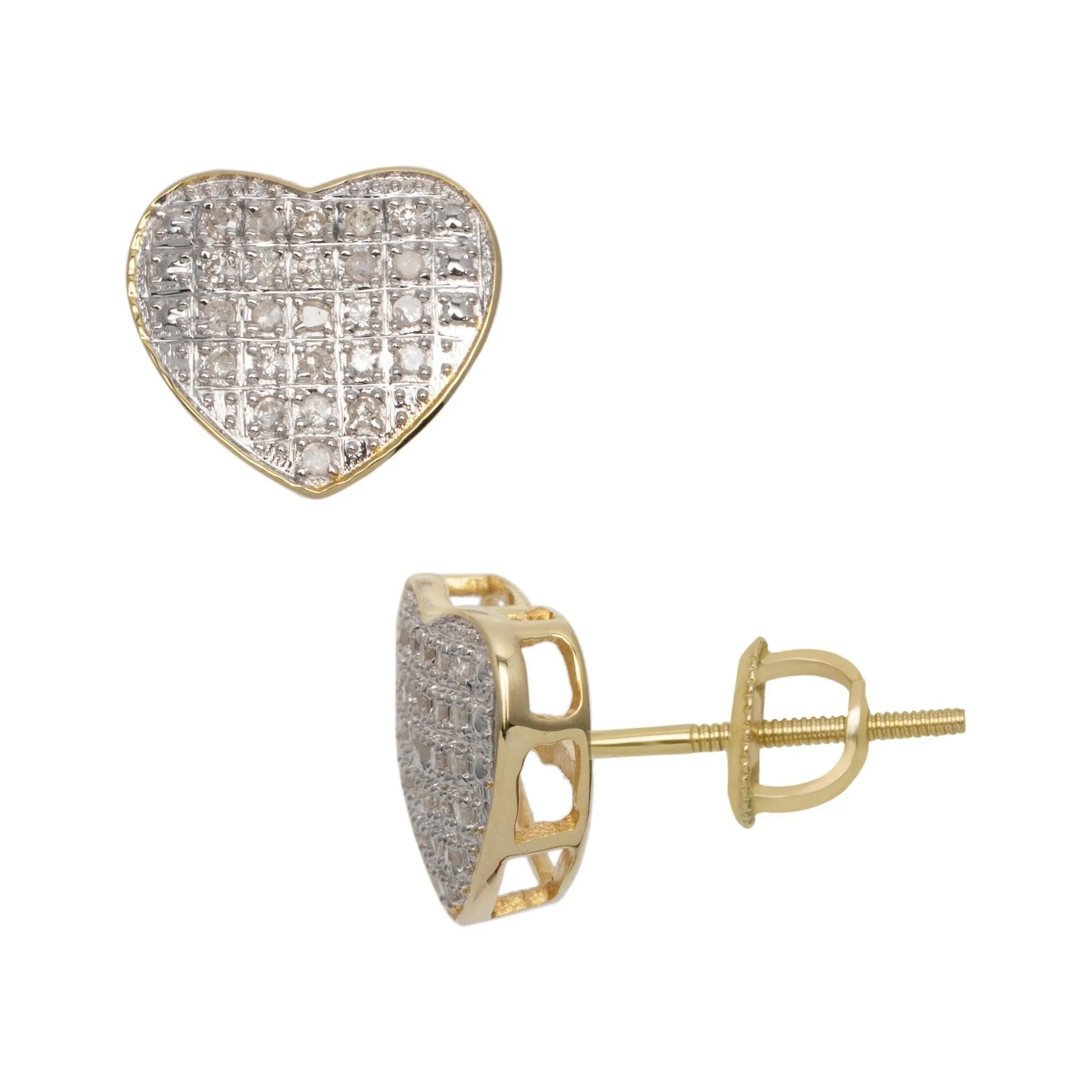 Men's Framed Micro-Pavé Heart Diamond Stud Earrings 0.28ct 10K Yellow Gold