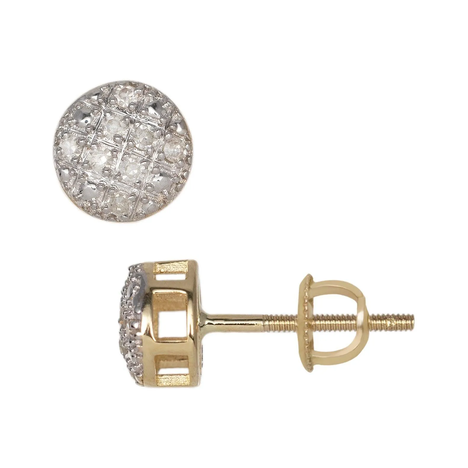 Men's Micro-Pavé Round Diamond Stud Earrings 0.09ct 10K Yellow Gold