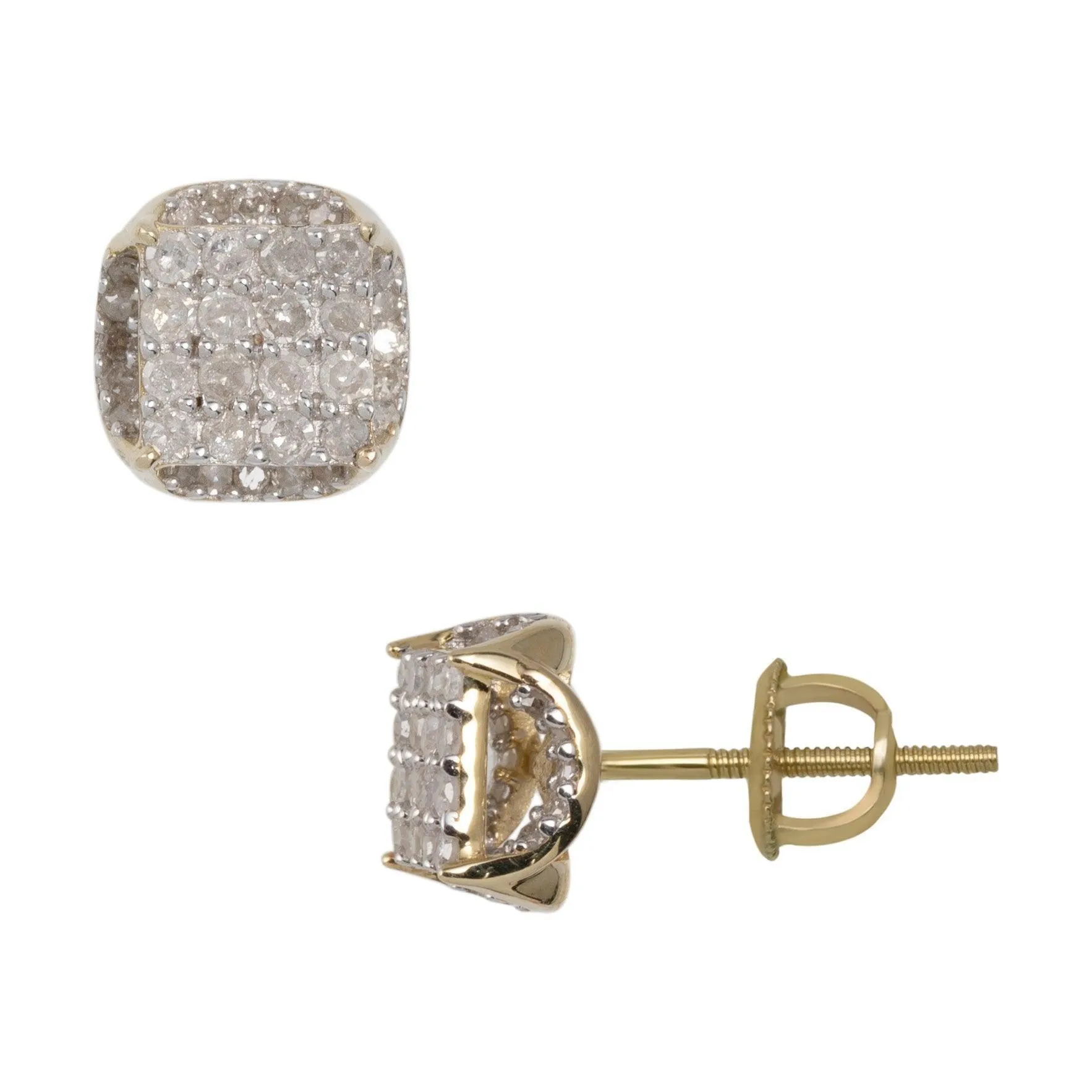 Men's Micro-Pavé Square Diamond Stud Earrings 0.46ct 10K Yellow Gold