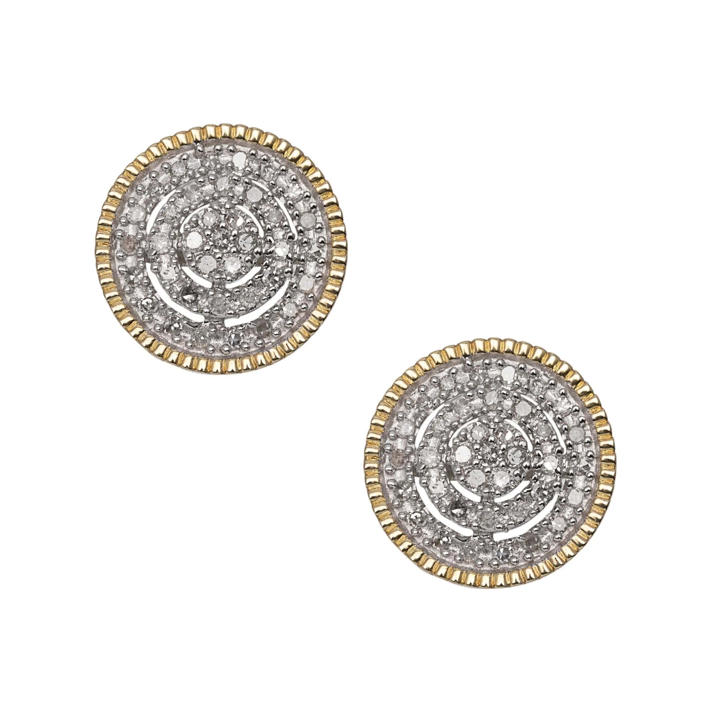 Men's Multi-Diamond Double Frame Round Diamond Stud Earrings 0.4ct 10K Yellow Gold