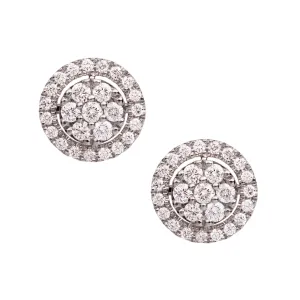 Men's Round Halo Cluster Diamond Stud Earrings 1.17ct 14K White Gold