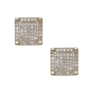 Men's Square Design Micro-Pavé Diamond Stud Earrings 0.41ct 10K Yellow Gold