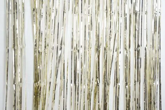 Metallic White Gold Fringe Curtain Backdrop