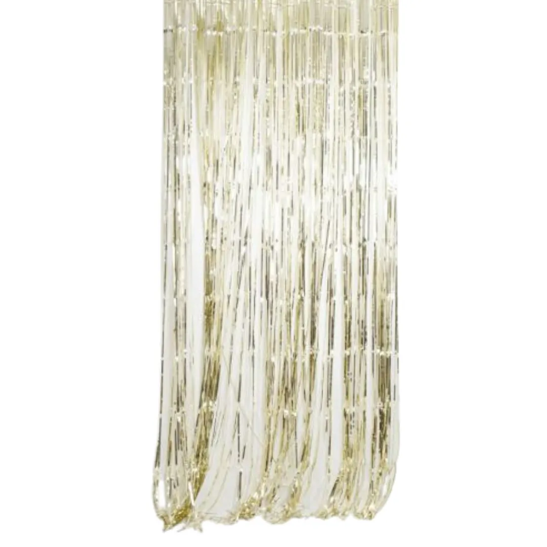 Metallic White Gold Fringe Curtain Backdrop