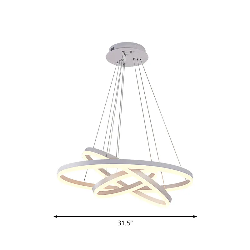 Minimalistic LED Chandelier Light Fixture - Small/Large 3-Ring Acrylic Drop Lamp in White