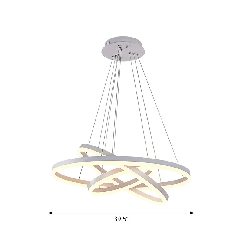 Minimalistic LED Chandelier Light Fixture - Small/Large 3-Ring Acrylic Drop Lamp in White