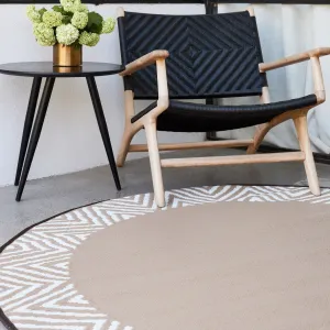 Olympia Beige and White Modern Large Round Outdoor Rug