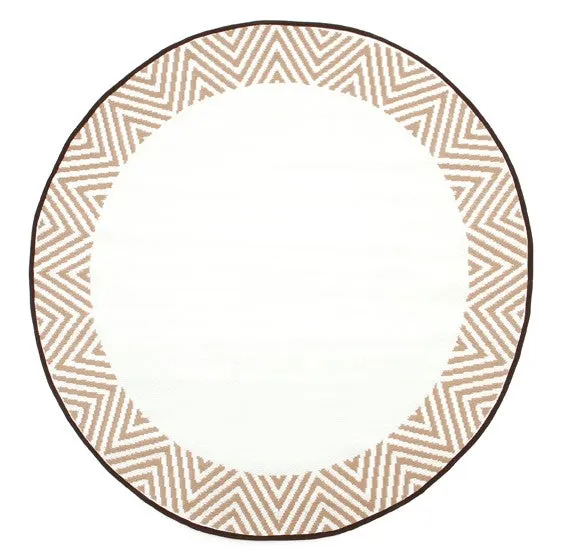 Olympia Beige and White Modern Large Round Outdoor Rug