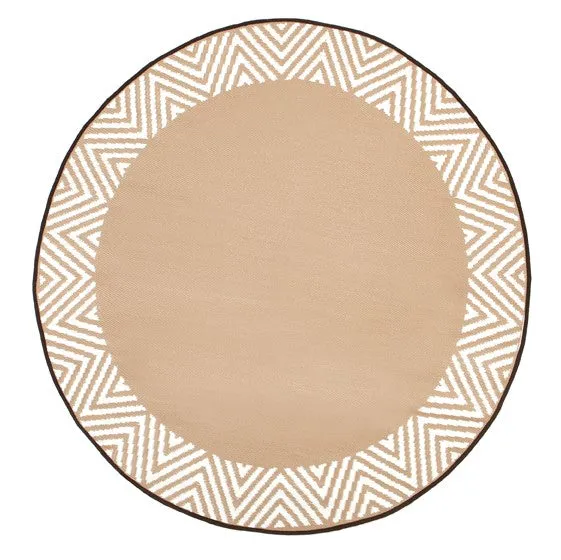 Olympia Beige and White Modern Large Round Outdoor Rug