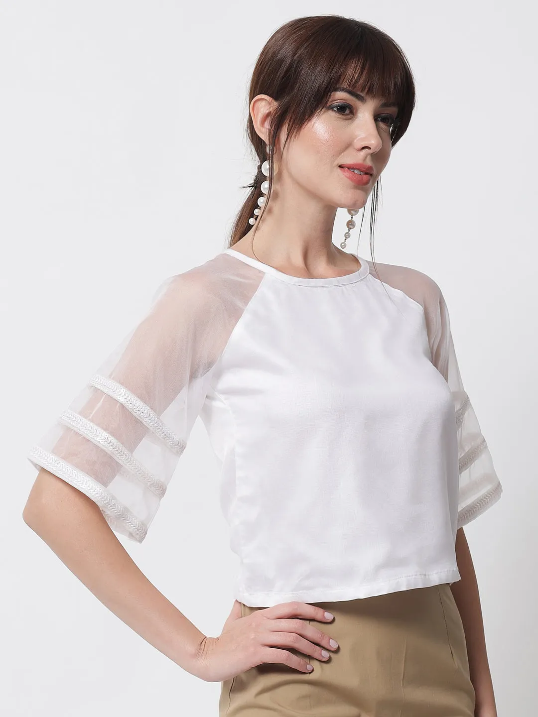 Organza Embellished Raglan Sleeve Top