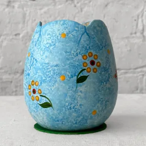 Papier Mâché Blue Egg with Decorated Flowers