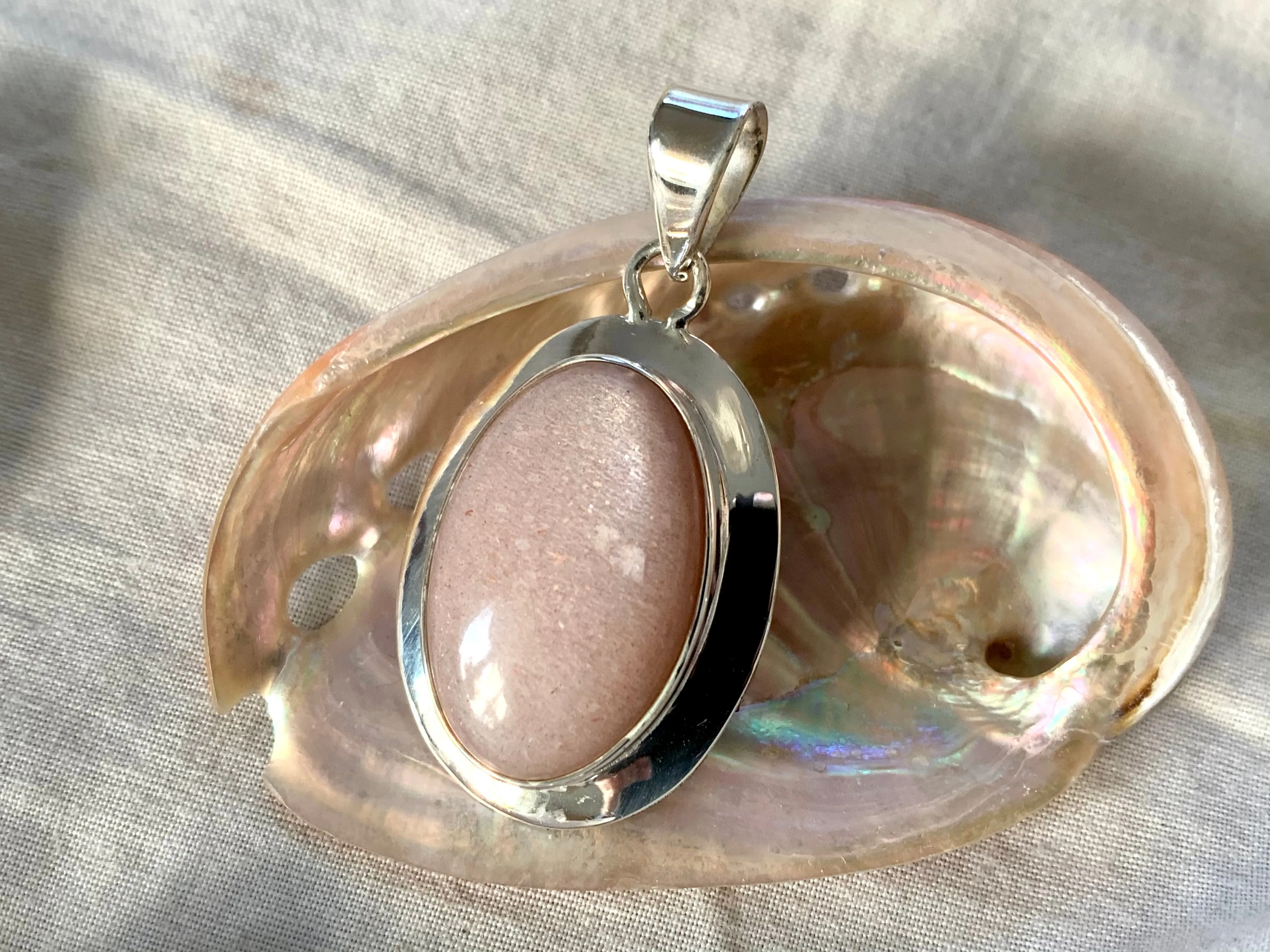 Peach Moonstone Medea Pendant - Large Oval