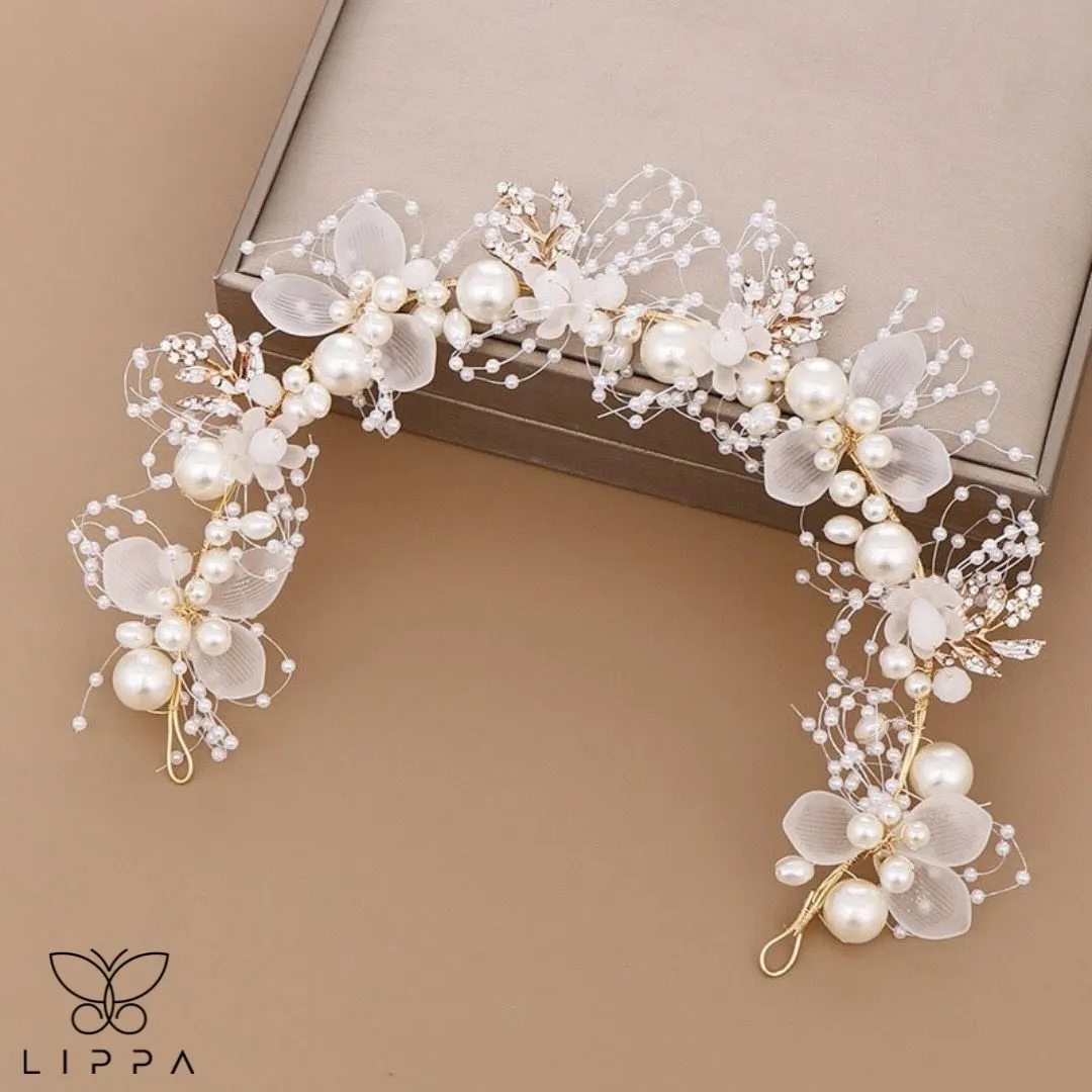 Pearl Flower Design Hair Crown