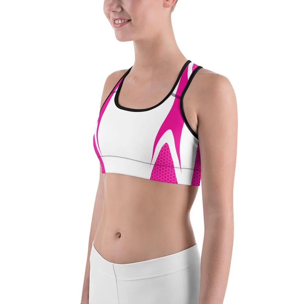 Pink & White Honeycomb Sports Bra