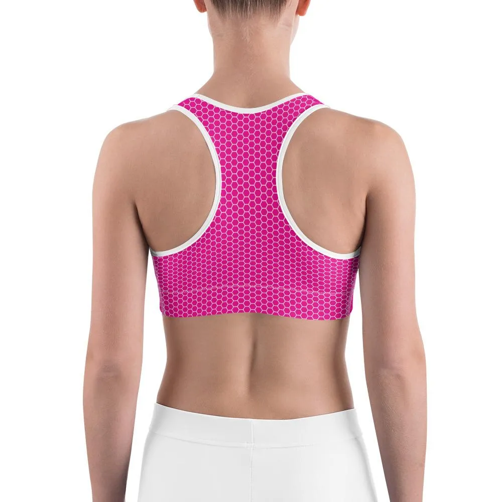 Pink & White Honeycomb Sports Bra