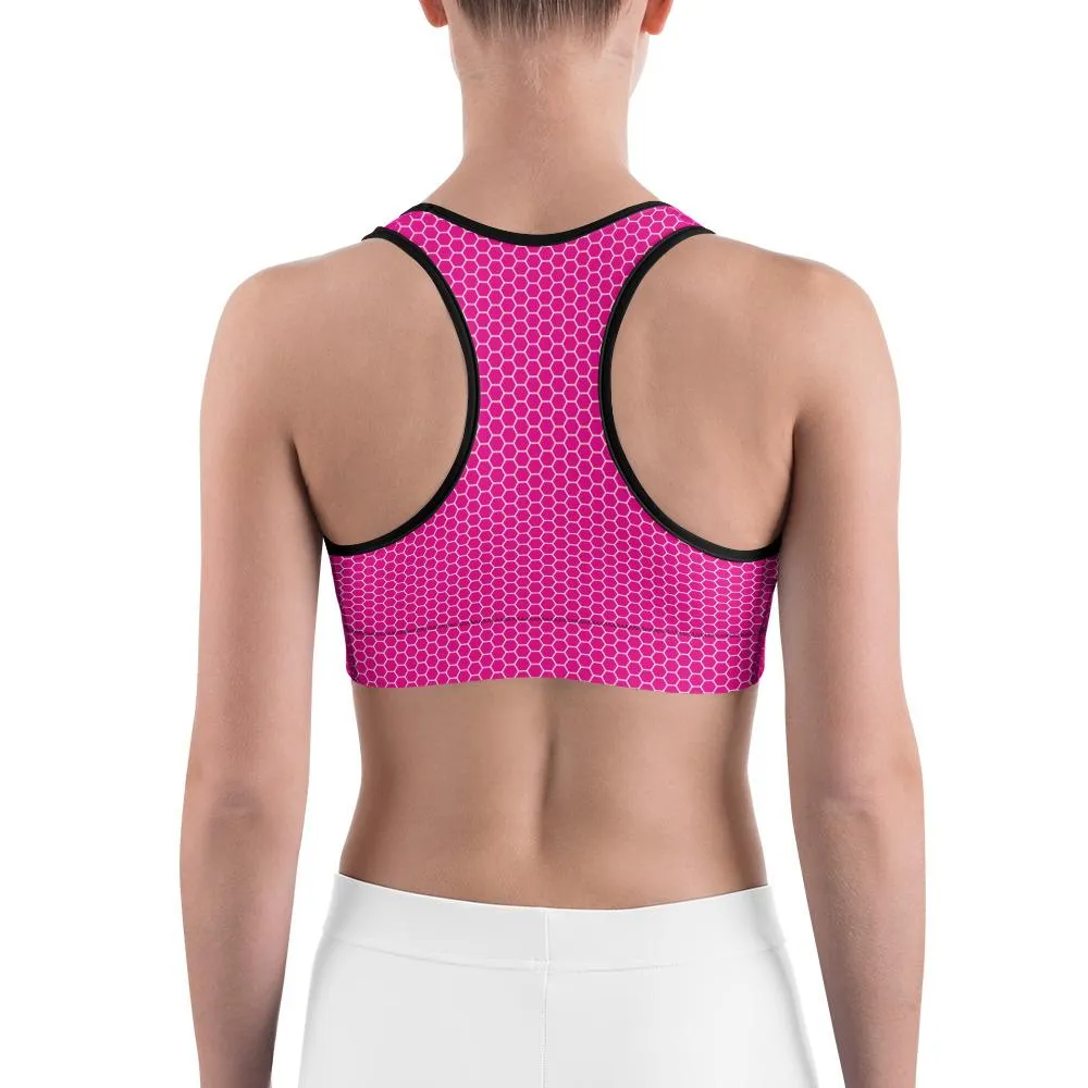 Pink & White Honeycomb Sports Bra