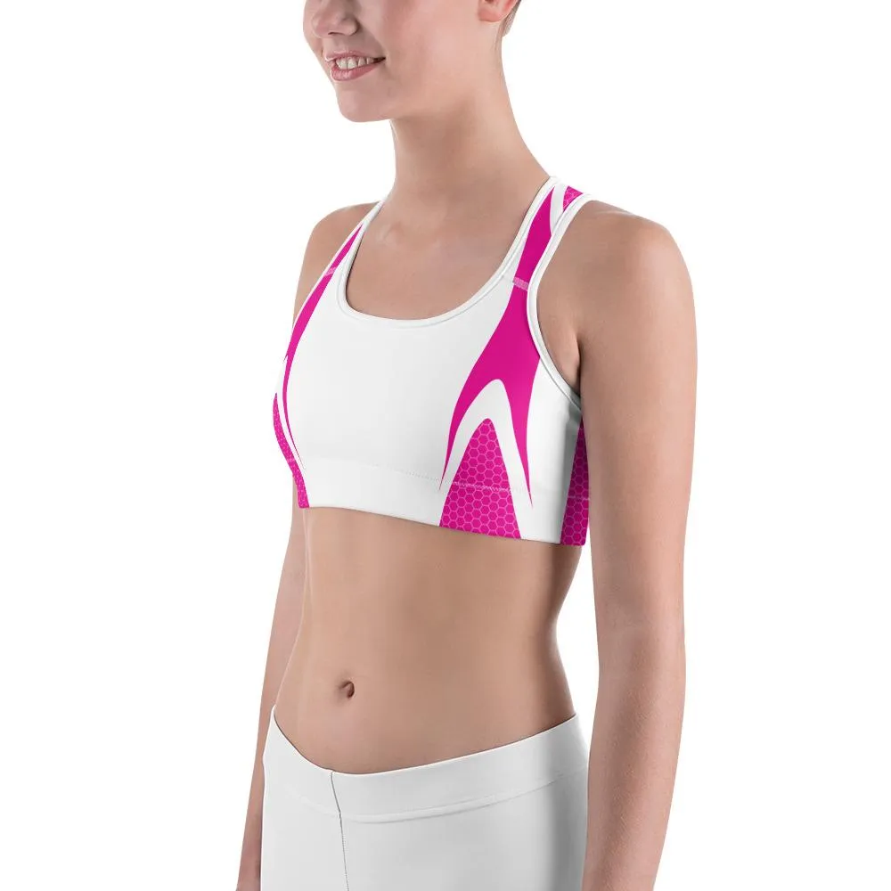 Pink & White Honeycomb Sports Bra