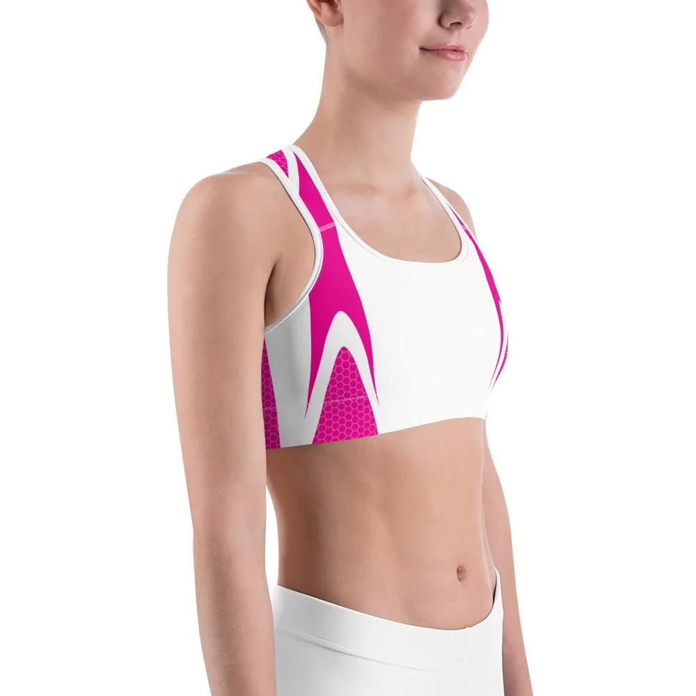 Pink & White Honeycomb Sports Bra