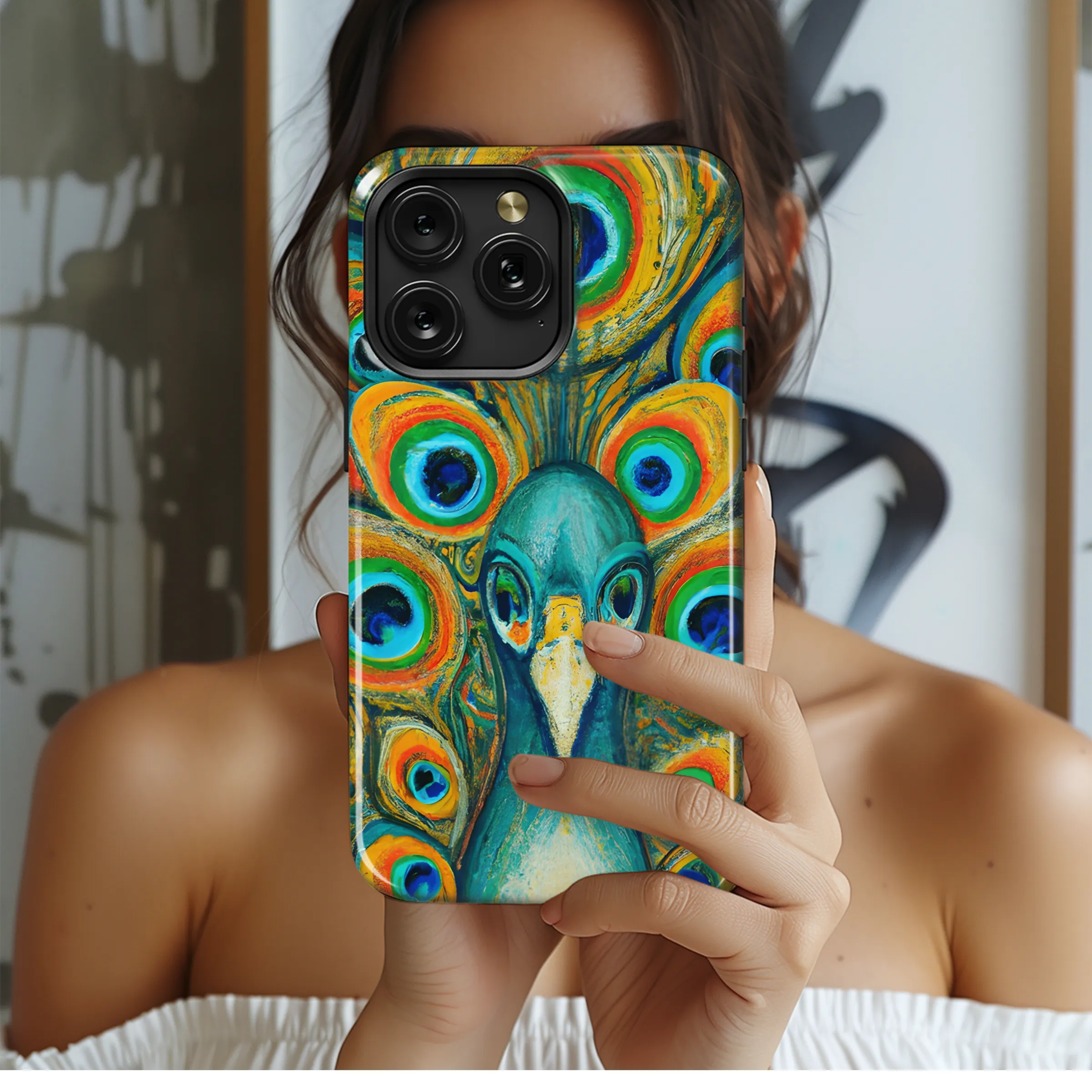 Pointillism Peacock Phone Case iPhone Samsung Cover Pixel 3674