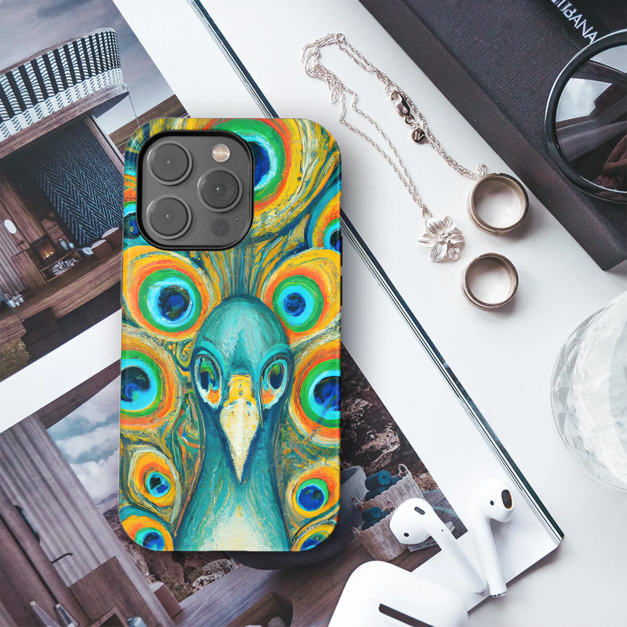 Pointillism Peacock Phone Case iPhone Samsung Cover Pixel 3674