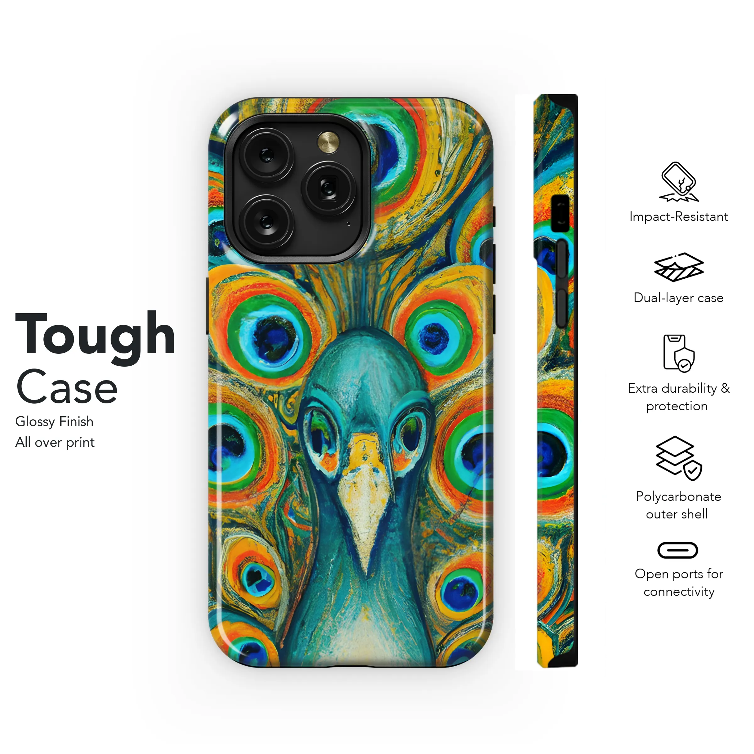 Pointillism Peacock Phone Case iPhone Samsung Cover Pixel 3674