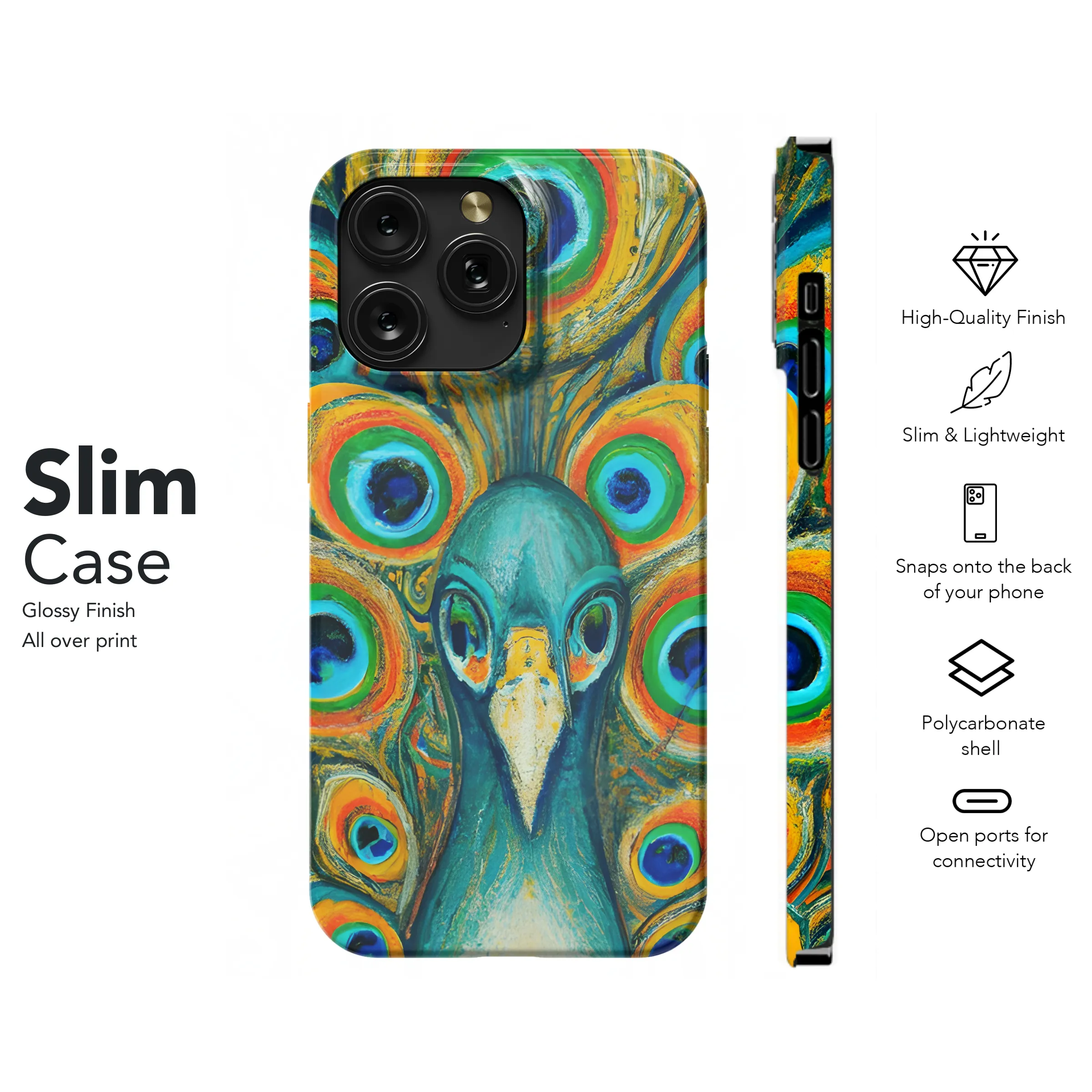 Pointillism Peacock Phone Case iPhone Samsung Cover Pixel 3674