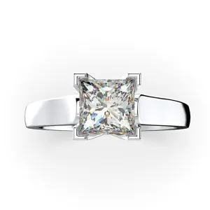 Princess Cut Solitaire Diamond Engagement Ring 18K White Gold Setting