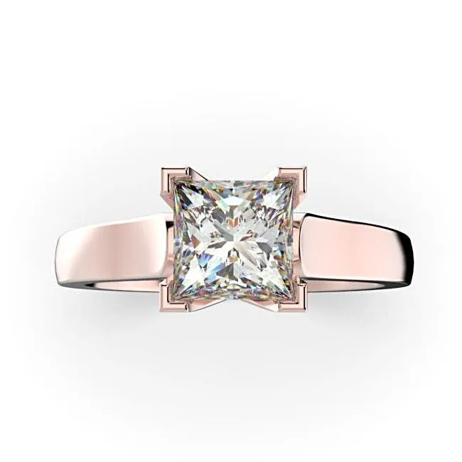 Princess Cut Solitaire Diamond Engagement Ring 18K White Gold Setting